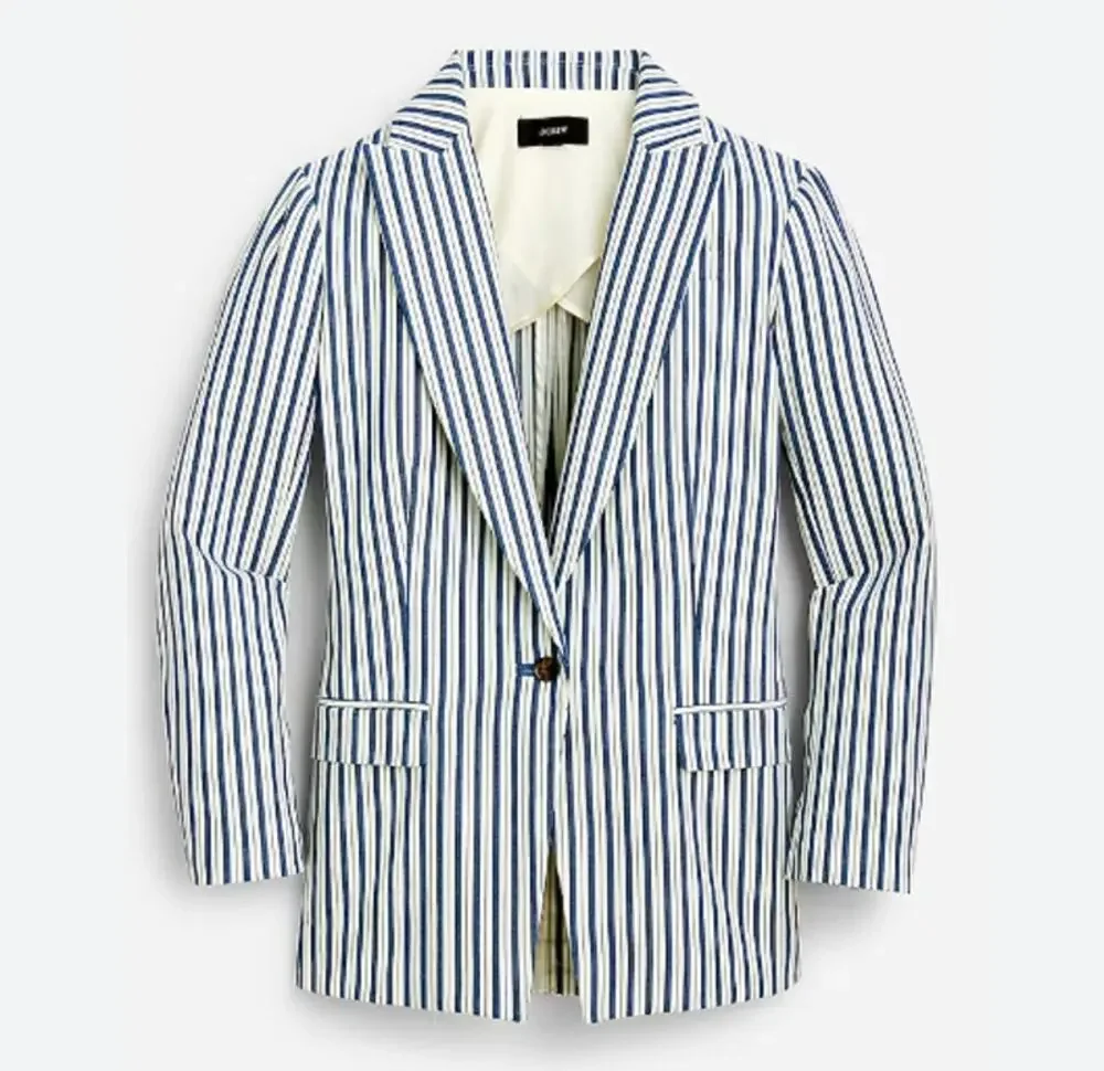 J. Crew Willa Blazer in Stripe Blue Cream 4 Preppy Nautical Academia